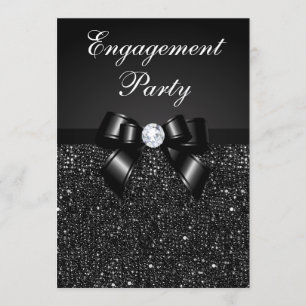 Invitation Faux Black Sequins Black Bow