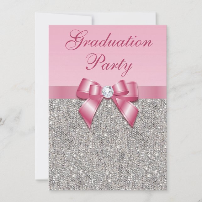 Invitation Faux Bow Girls Graduation Party (Devant)