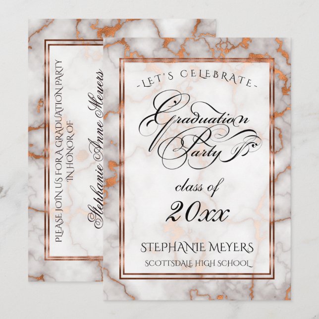 Invitation Faux Bright Copper Marble (Devant / Derrière)