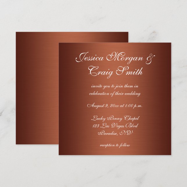 Invitation Faux brossé Mariage Ombre de cuivre (Devant / Derrière)