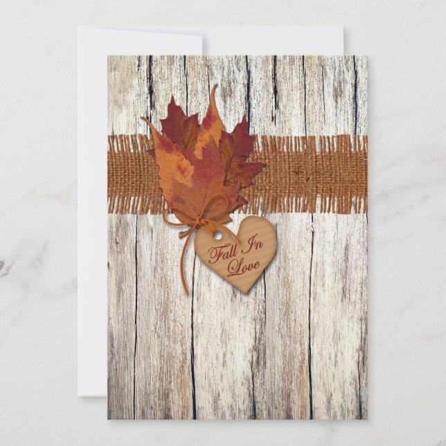 Invitation FAUX Burlap, Wood, Feuilles, Heart Wedding Invitat (Devant)
