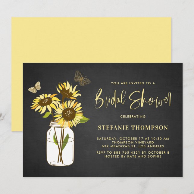 Invitation Faux Chalkboard Fête des mariées de tournesols jau (Devant / Derrière)