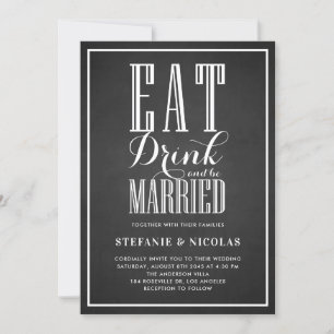 Invitation Faux Chalkboard Mangez, buvez et soyez marié Maria