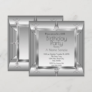 Invitation Faux Chrome Métal argenté aspect Fête d'anniversai