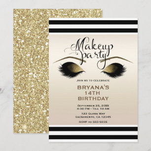 Invitation Faux Cils Beauté Maquillage Glam Gold Personnalisé
