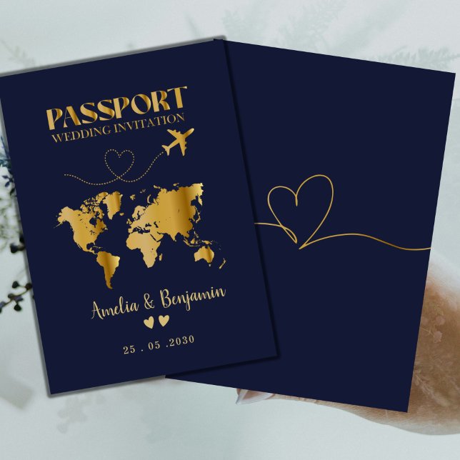 Invitation Faux cœur d'or Passeport Mariage de destination  (Créateur téléchargé)