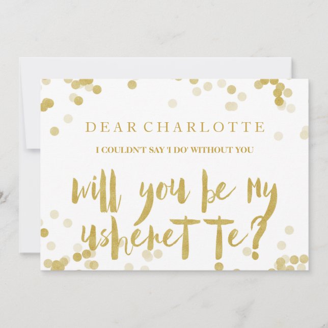 Invitation Faux Confetti Doré Veux-tu être mon usherette (Devant)