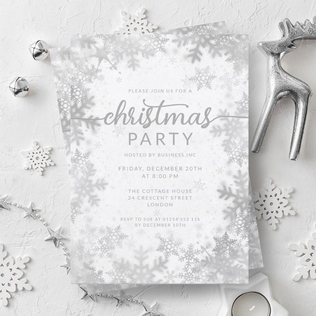 Invitation Faux d'argent Foil Snowflakes Noël (Silver Faux Foil Snowflakes Christmas Party Invitation)