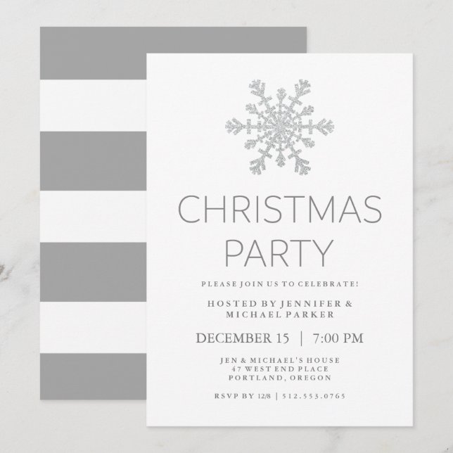Invitation Faux d'argent Parties scintillant Fête de Noël des (Devant / Derrière)