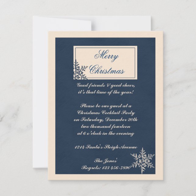 Invitation Faux de neige bleu de la marine et blanc d'hiver N (Devant)