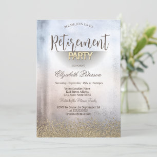 Invitation Faux Diamants en Or Moderne Métallisé Retraite