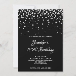 Invitation Faux Diamonds Noir 50e anniversaire