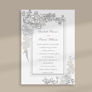Invitation Faux Embossé Peony Mariage de calligraphie ivoirie