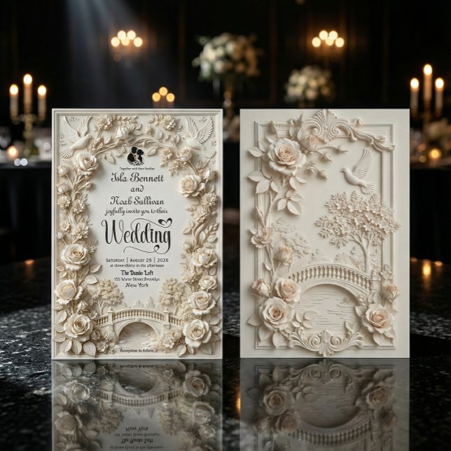 Invitation Faux Embossed Floral Relief Effect Classic Wedding (Créateur téléchargé)
