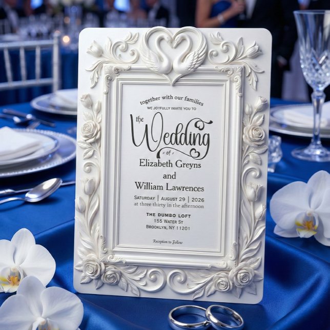 Invitation Faux Embossed Swans & Roses Fairytale Wedding (Créateur téléchargé)