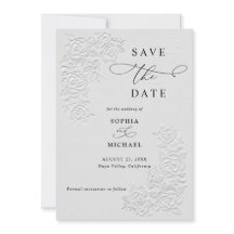 Faux Embossed White Roses Wedding Save the Date