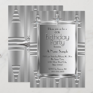 Invitation Faux Fête d'Anniversaire Argent Chrome Metal