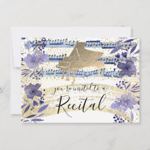 Invitation FAUX feuille d'or sur fleurs d'eau bleu indigo