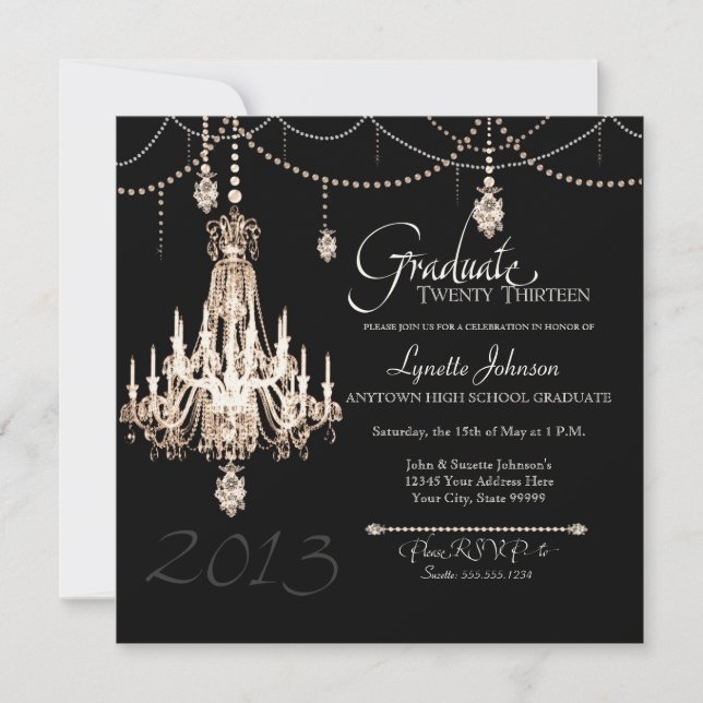Invitation FAUX French Crystal Chandelier Draps Pearls Party (Devant)
