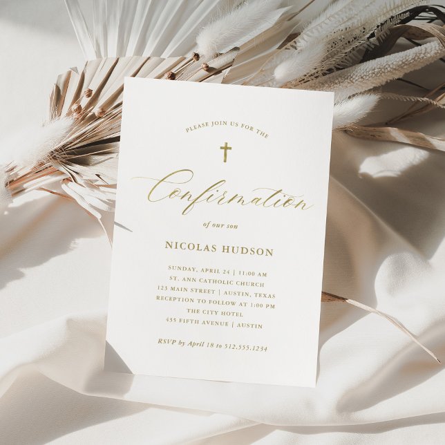 Invitation Faux Gold Calligraphie Genre Neutre Confirmation (Créateur téléchargé)