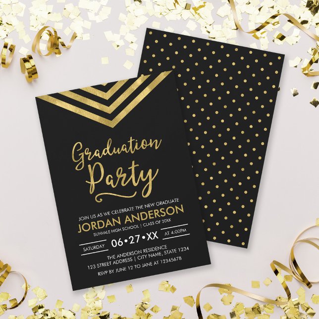 Invitation Faux Gold Chevron Parti de Graduation (Créateur téléchargé)