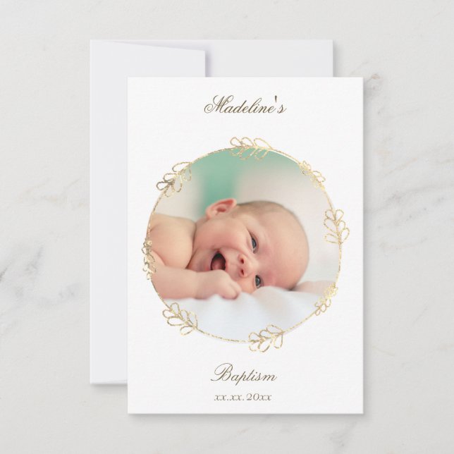 Invitation faux gold circle Baptism small thank you card   (Devant)