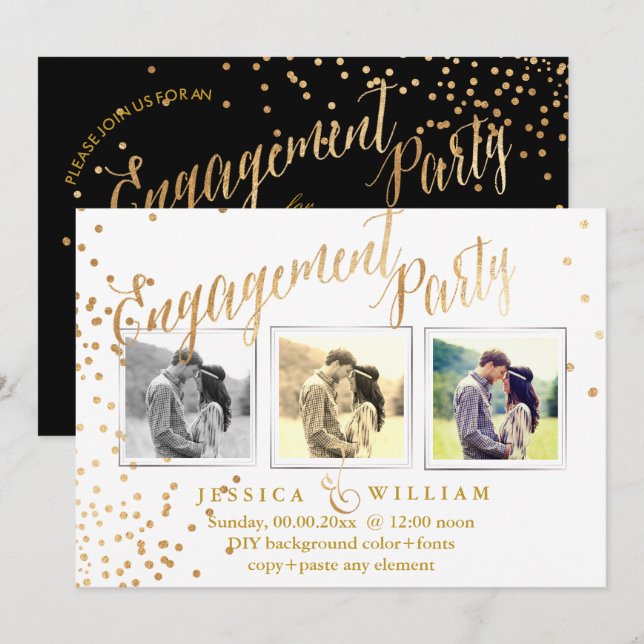 Invitation Faux Gold Confetti (Devant / Derrière)