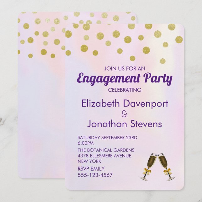 Invitation Faux Gold Confetti (Devant / Derrière)