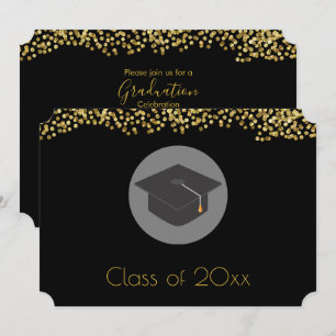 Invitation Faux Gold Confetti & Graduation Cap Classe de 20xx