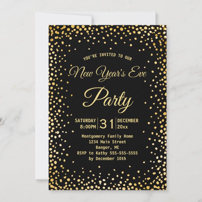 Invitation Faux Gold Confetti Nouvel An (Devant)