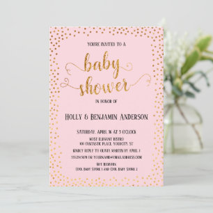 Invitation Faux Gold Confetti Typographie Baby shower rose