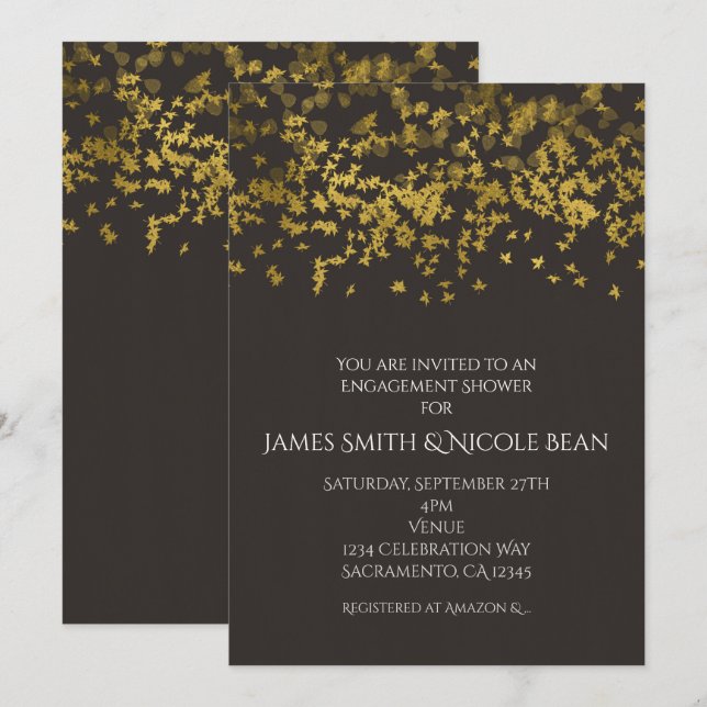 Invitation Faux Gold Falling Feuille Automne Rustique Invitat (Devant / Derrière)