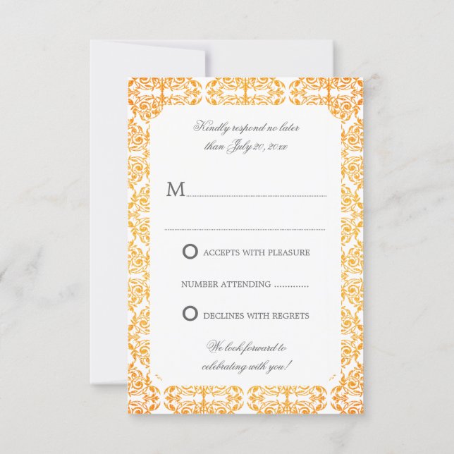Invitation Faux Gold Flourd Damask RSVP (Dos)