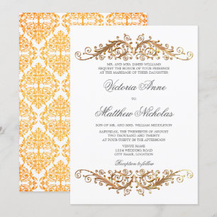 Invitation Faux Gold Flourish Damask
