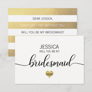 Invitation Faux Gold Foil Black Serez-vous ma servante d'honn