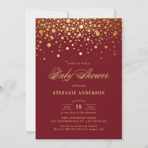 Invitation Faux Gold Foil Confetti Baby shower Bourgogne