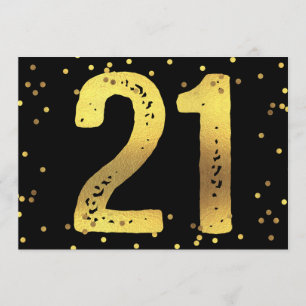 Invitation Faux Gold Foil Confetti Black