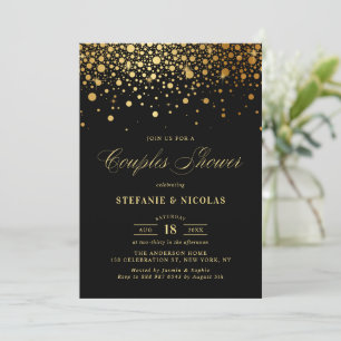 Invitation Faux Gold Foil Confetti Black Couples Douche