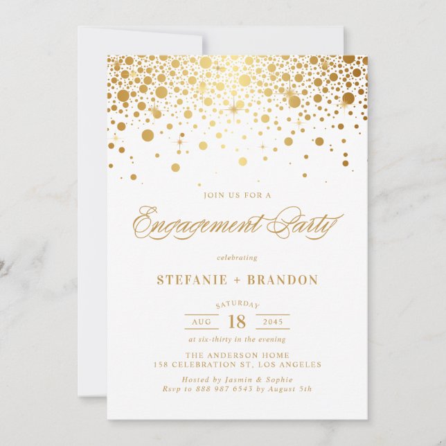 Invitation Faux Gold Foil Confetti Dots (Devant)