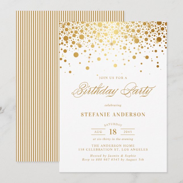 Invitation Faux Gold Foil Confetti Dots Anniversaire (Devant / Derrière)