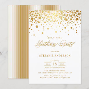Invitation Faux Gold Foil Confetti Dots Anniversaire