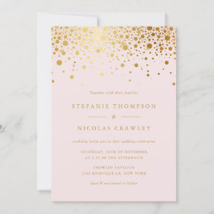 Invitation Faux Gold Foil Confetti Dots Blush Mariage