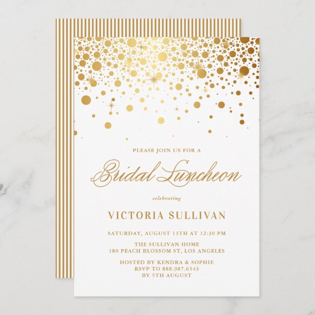 Invitation Faux Gold Foil Confetti Dots Bridal Luncheon (Devant / Derrière)