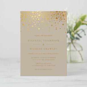 Invitation Faux Gold Foil Confetti Dots Taupe Mariage