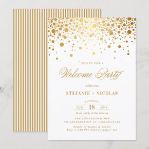 Invitation Faux Gold Foil Confetti Dots White Welcome Party