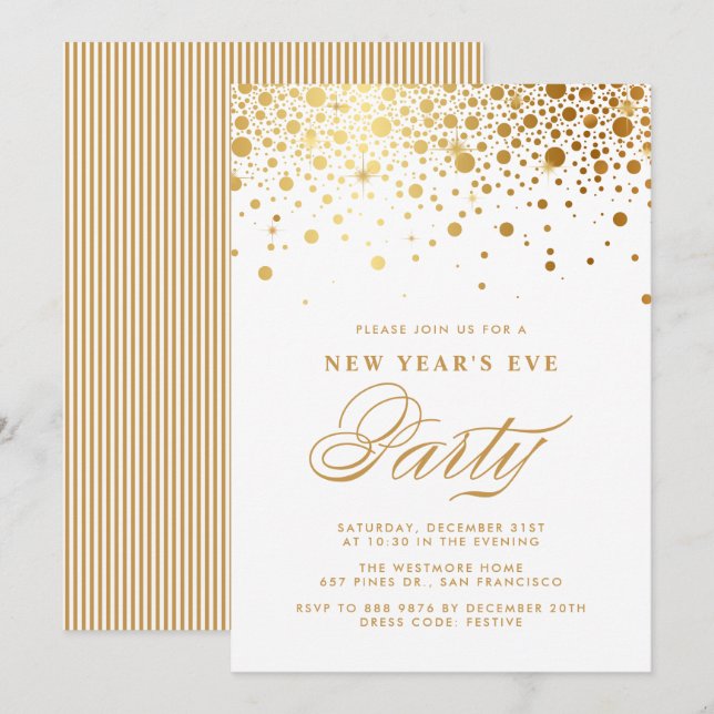 Invitation Faux Gold Foil Confetti fête de la Saint-Sylvestre (Devant / Derrière)