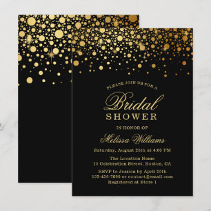 Invitation Faux Gold Foil Confetti   Fête des mariées noire