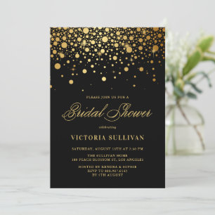 Invitation Faux Gold Foil Confetti Fête des mariées noire