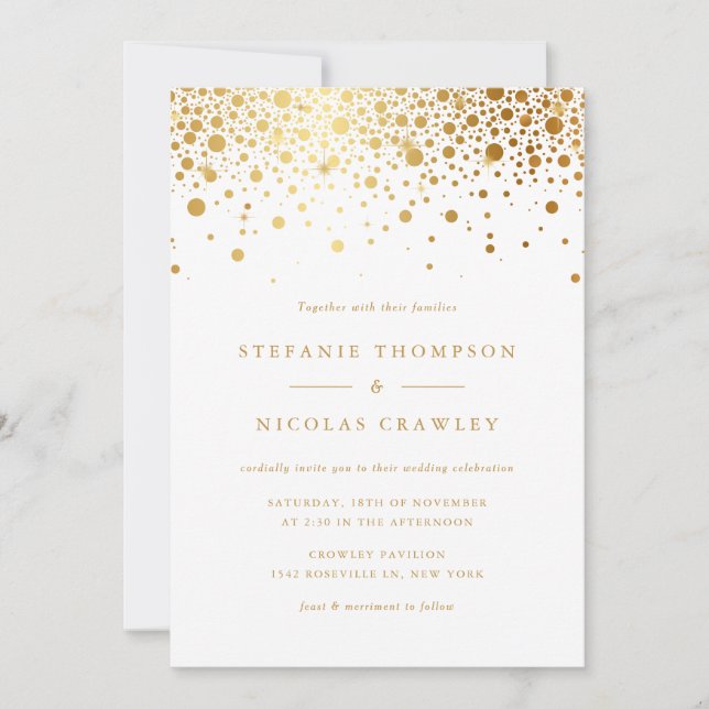 Invitation Faux Gold Foil Confetti Mariage (Devant)