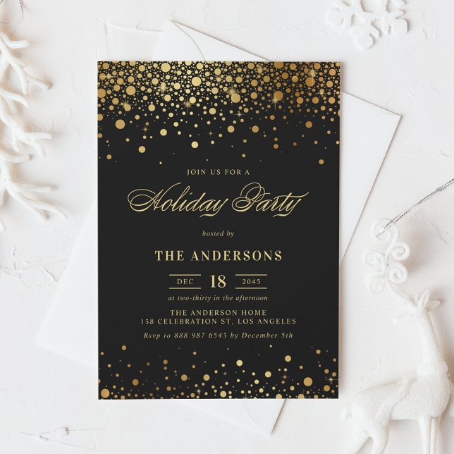 Invitation Faux Gold Foil Confetti | Noir (Créateur téléchargé)